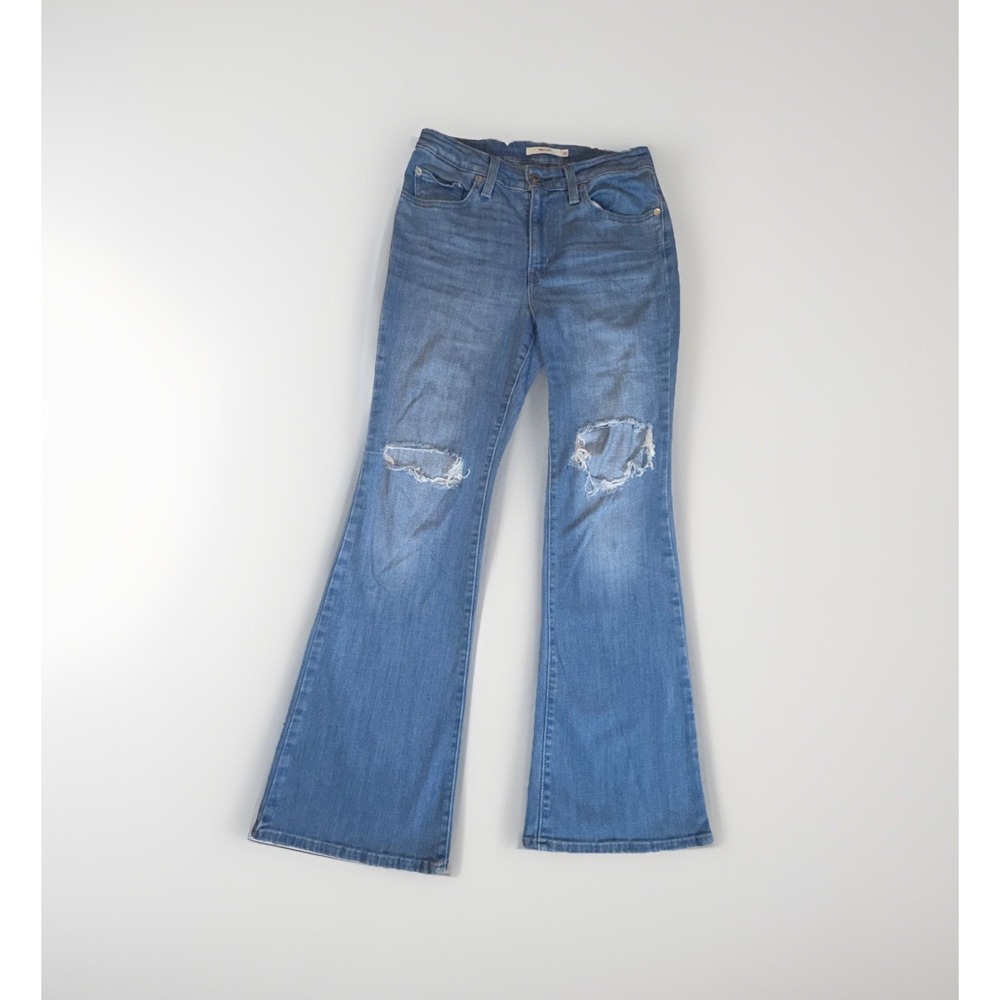 Levi's 726 Women's Size 28x31 Distressed Flare Jeans Medium Wash Blue Denim